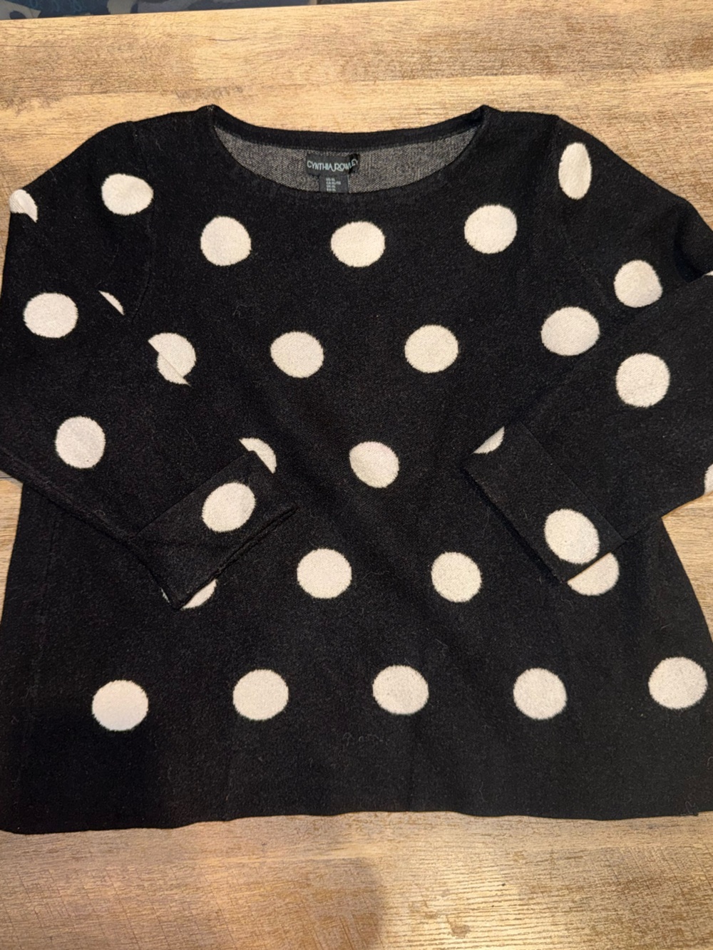 Cynthia Rowley Lola Dot Sweater Black White Polka Dot Long Sleeve Knit Top XL
